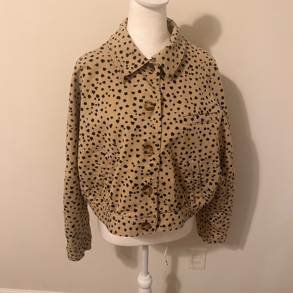 LOFT Animal Print Beige and Black Spotted Jean Jacket Size Large - Picture 5 of 7